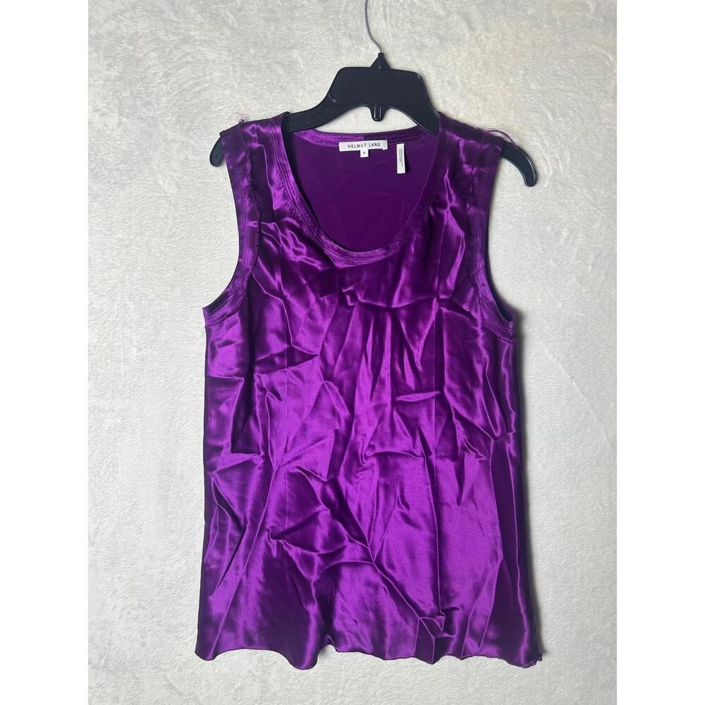 Helmut‎ Lang Purple Scoop Neck Frayed Hems Tank Top Size 4
